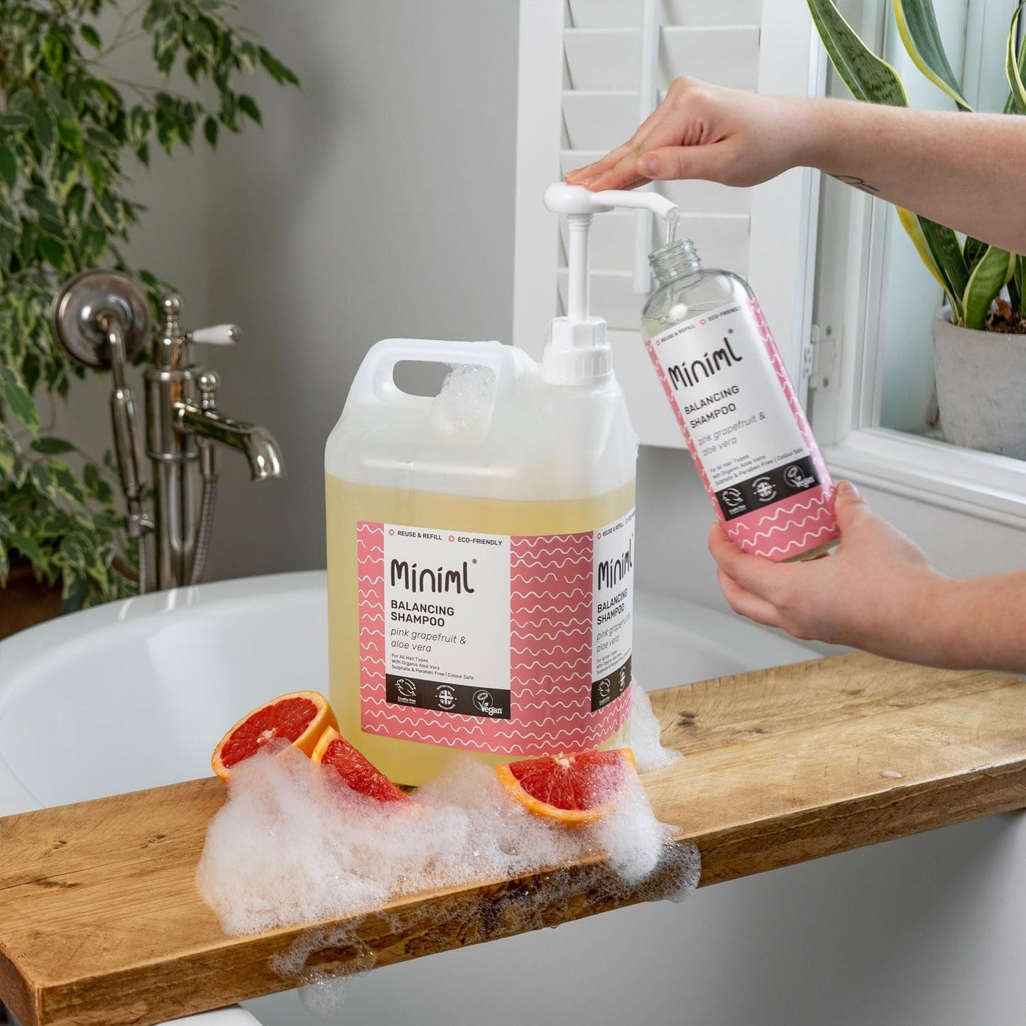 Natural Eco Hair Shampoo – 5L Refill Pink Grapefruit & Aloe Vera Men and Womens Sensitive Scalp & Skin Cruelty Free Vegan Friendly Shampoo - for Greasy, Curly, Dry and Dandruff Hair