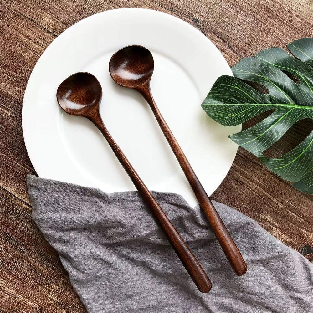 1/2Pcs Wooden Spoon Soup Spoon and Fork Eco Friendly Products Tableware Natural Ellipse Ladle Spoon Set Spoons for Cooking