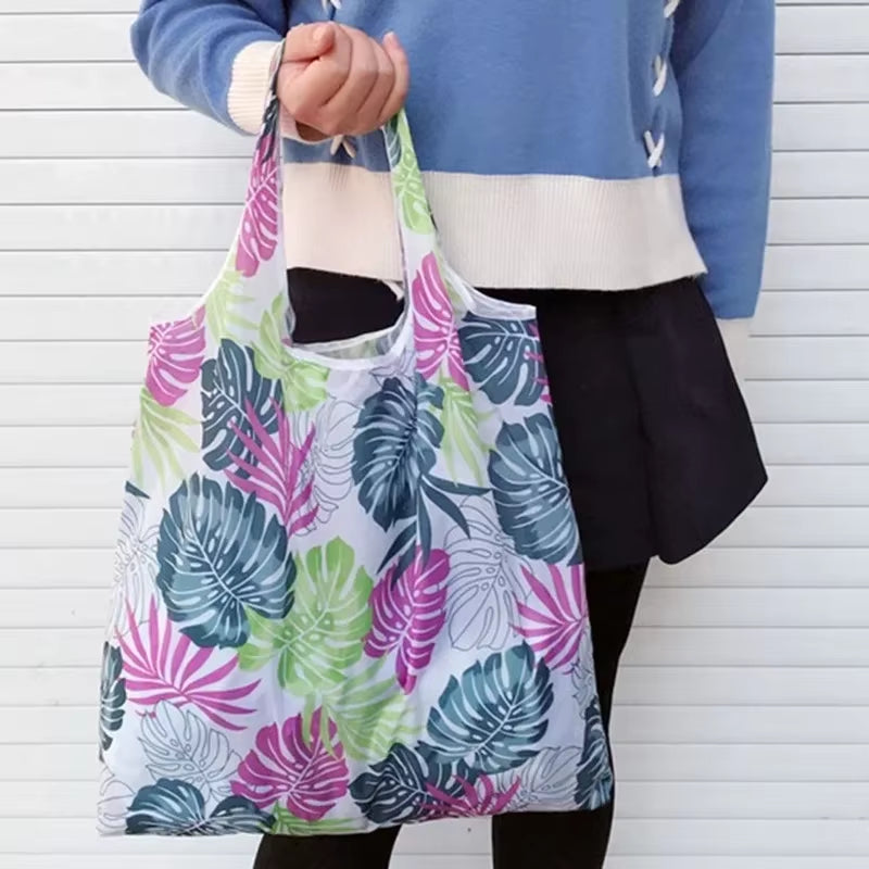 Fashion Printing Foldable Eco-Friendly Shopping Bag Tote Folding Pouch Handbags Convenient Large-Capacity for Travel Grocery Bag