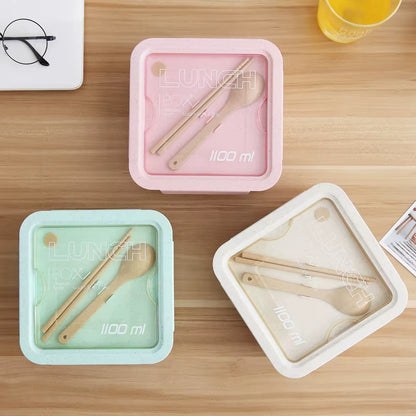 Microwave Lunch Box Eco-Friendly BPA Free Wheat Straw Bento Box with Chopsticks Kitchen Food Container Soup Can with Spoon