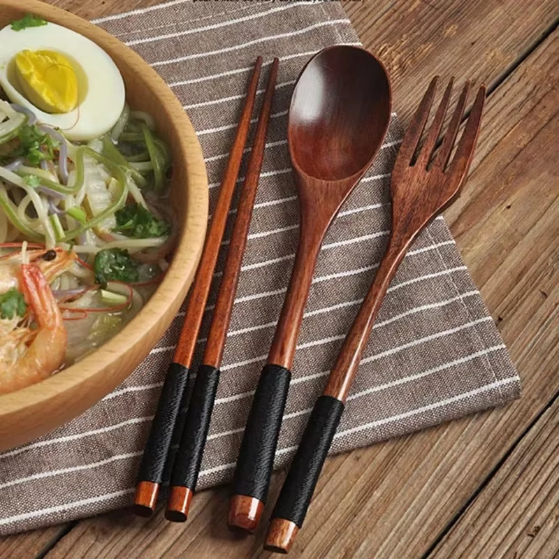 Japanese Wooden Spoon Fork Chopsticks Set Sushi Cutlery High Quality Eco-Friendly Portable Tableware Set Kitchen Utensils Gifts