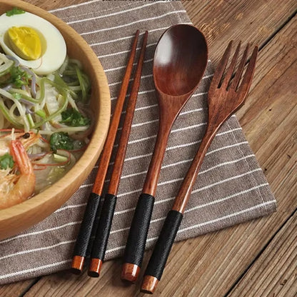 Japanese Wooden Spoon Fork Chopsticks Set Sushi Cutlery High Quality Eco-Friendly Portable Tableware Set Kitchen Utensils Gifts