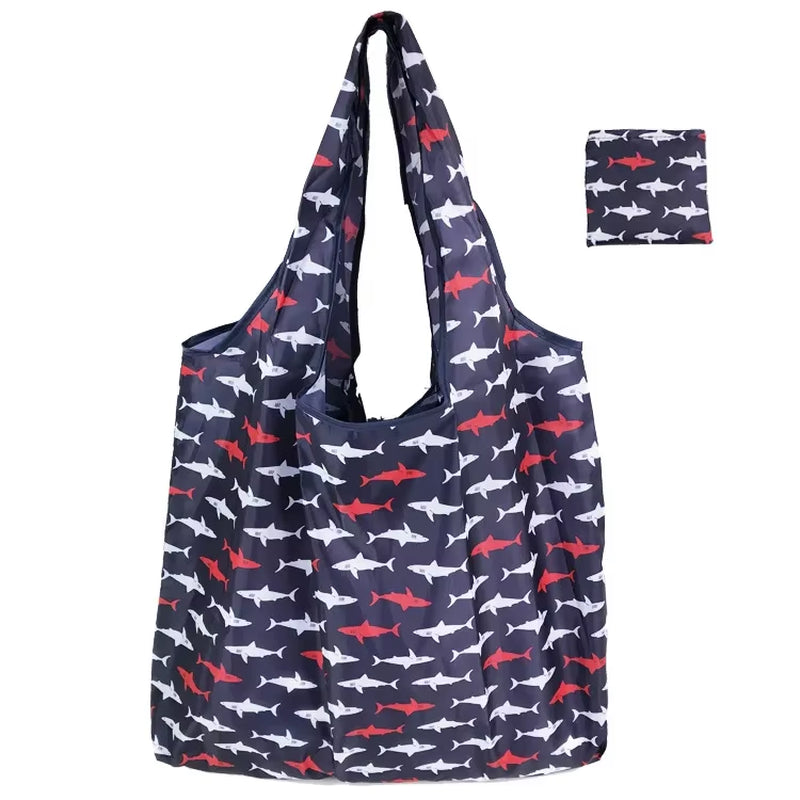Fashion Printing Foldable Eco-Friendly Shopping Bag Tote Folding Pouch Handbags Convenient Large-Capacity for Travel Grocery Bag