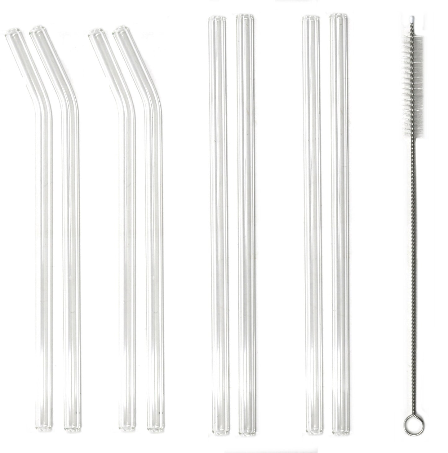 8 X Glass Drinking Straws Eco Friendly Reusable Party | 2 X Cleaning Brush