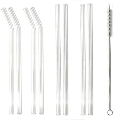 8 X Glass Drinking Straws Eco Friendly Reusable Party | 2 X Cleaning Brush