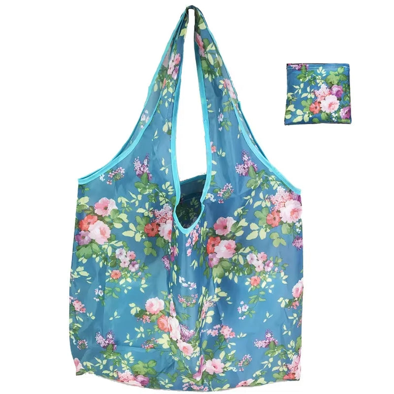 Fashion Printing Foldable Eco-Friendly Shopping Bag Tote Folding Pouch Handbags Convenient Large-Capacity for Travel Grocery Bag