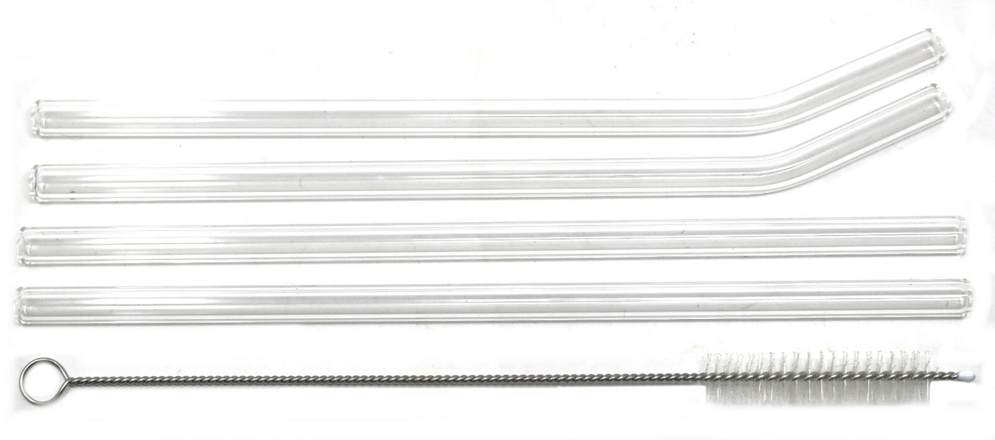 8 X Glass Drinking Straws Eco Friendly Reusable Party | 2 X Cleaning Brush