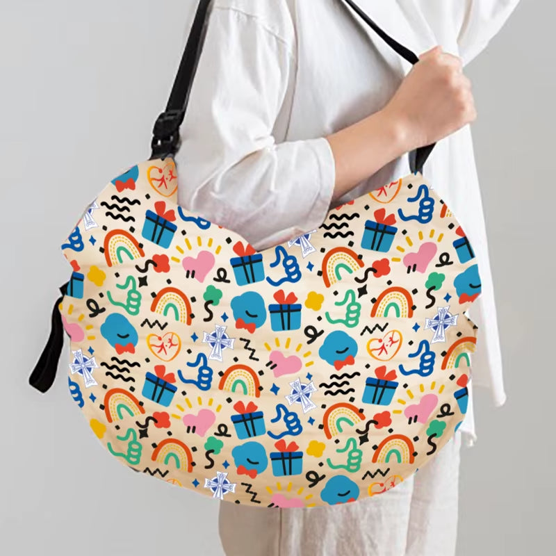 Large Capacity Folding Shopping Bag Eco-Friendly Reusable Portable One Shoulder Handbag for Travel Multipurpose Storage Bag