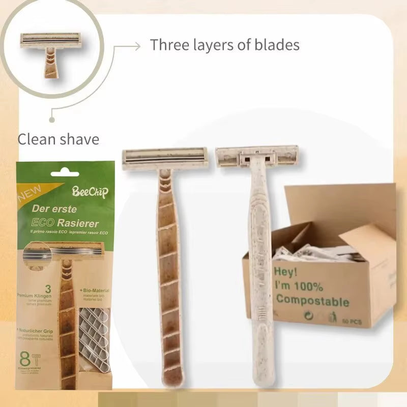 8Pcs Manual Shaving Razor Eco-Friendly Biodegradable Shaving Tool Triple Blade Disposable Shaving Razor Portable Travel