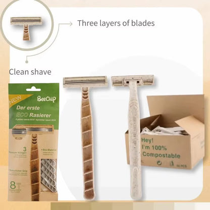 8Pcs Manual Shaving Razor Eco-Friendly Biodegradable Shaving Tool Triple Blade Disposable Shaving Razor Portable Travel