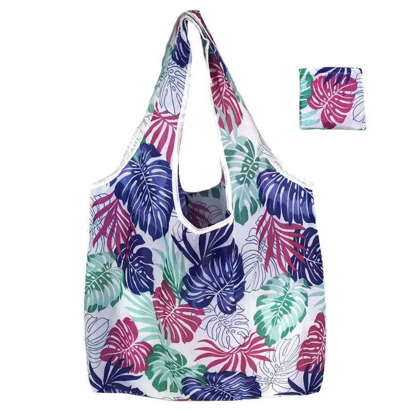 Fashion Printing Foldable Eco-Friendly Shopping Bag Tote Folding Pouch Handbags Convenient Large-Capacity for Travel Grocery Bag