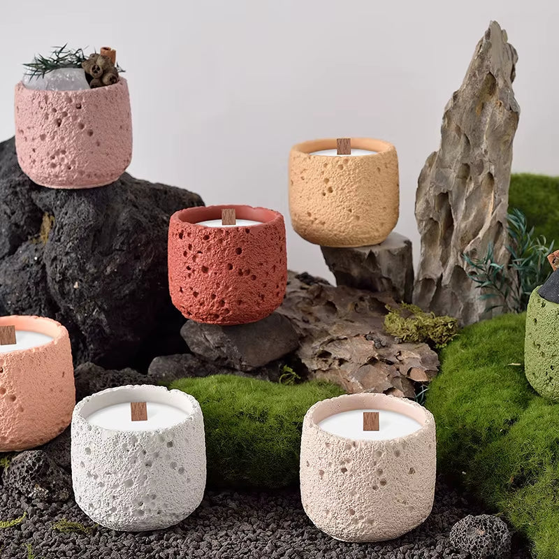 Eco-Friendly Candle Holder，Green Home Decor，Eco-Materials，Gift Item，Volcanic Rock-Inspired Design,Magnesium Clay,1Pc, Tealight