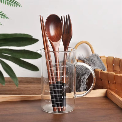 Japanese Wooden Spoon Fork Chopsticks Set Sushi Cutlery High Quality Eco-Friendly Portable Tableware Set Kitchen Utensils Gifts
