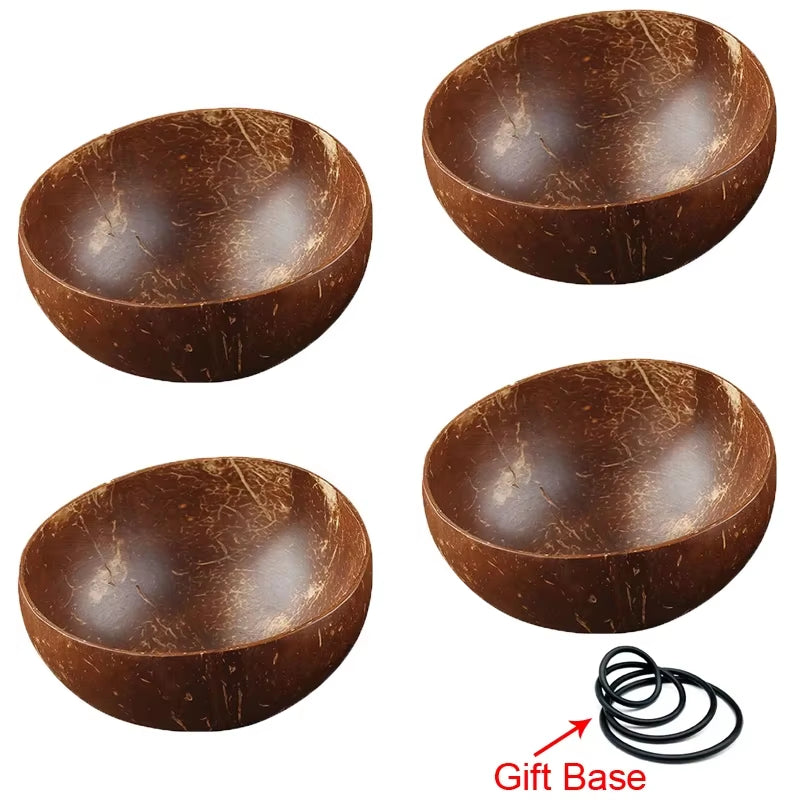 Creative Natural Coconut Bowl,Smoothie Bowl Wood Set,Eco Friendly,Fruit Salad Noodles Rice Ice Cream Tableware,Decoration Bowl