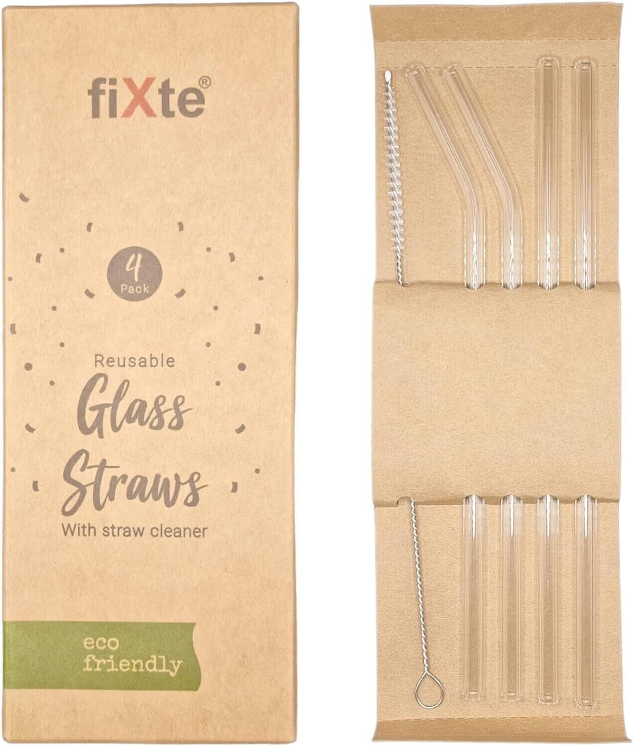 8 X Glass Drinking Straws Eco Friendly Reusable Party | 2 X Cleaning Brush