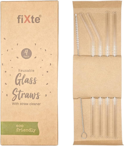 8 X Glass Drinking Straws Eco Friendly Reusable Party | 2 X Cleaning Brush