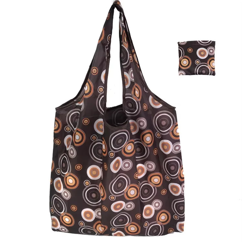 Fashion Printing Foldable Eco-Friendly Shopping Bag Tote Folding Pouch Handbags Convenient Large-Capacity for Travel Grocery Bag