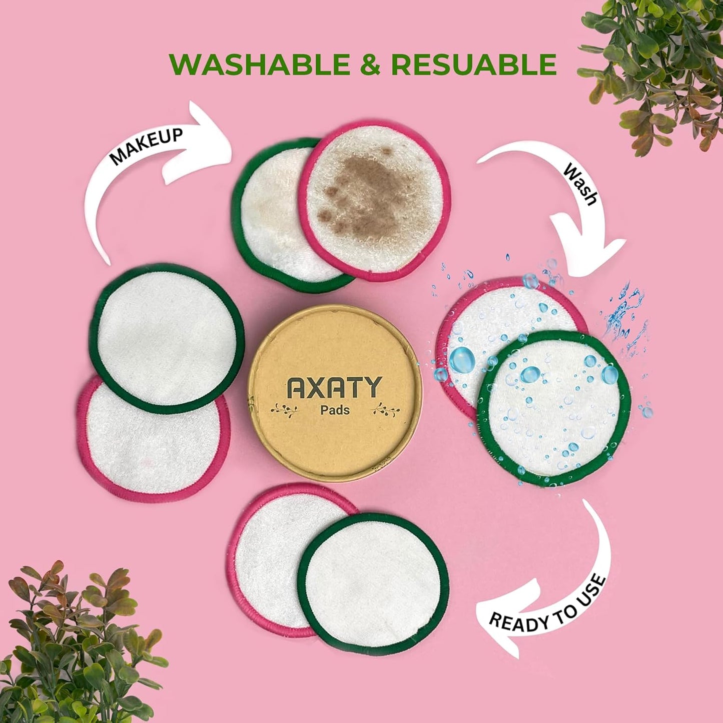 3-Layers 20 Reusable Makeup Remover Pads - Organic Bamboo Cotton Pads with Drawstring Bag, Eco-Friendly Cleansing Face Pads - Makeup Remover for All Skin Types (Brown, 20 Pads Set)