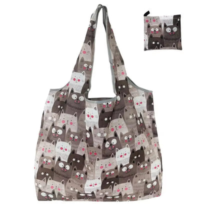 Fashion Printing Foldable Eco-Friendly Shopping Bag Tote Folding Pouch Handbags Convenient Large-Capacity for Travel Grocery Bag
