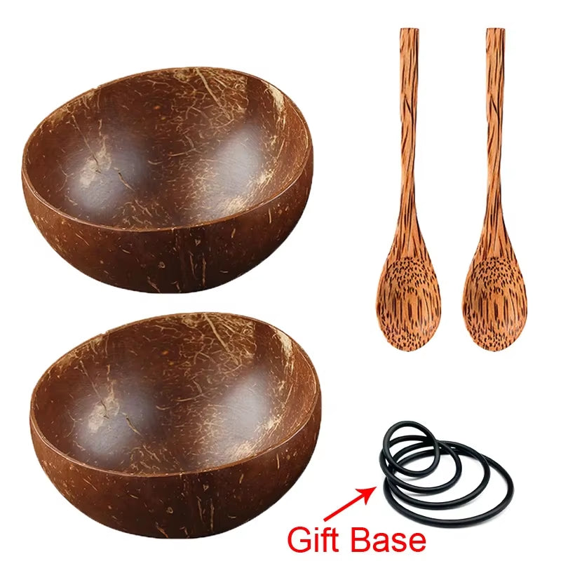 Creative Natural Coconut Bowl,Smoothie Bowl Wood Set,Eco Friendly,Fruit Salad Noodles Rice Ice Cream Tableware,Decoration Bowl