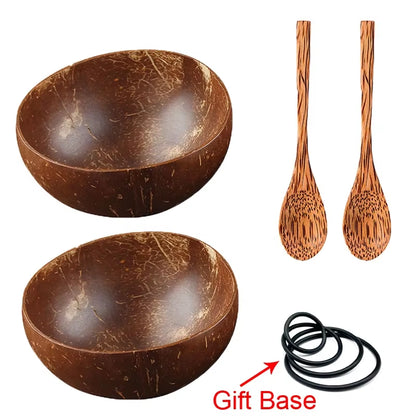 Creative Natural Coconut Bowl,Smoothie Bowl Wood Set,Eco Friendly,Fruit Salad Noodles Rice Ice Cream Tableware,Decoration Bowl