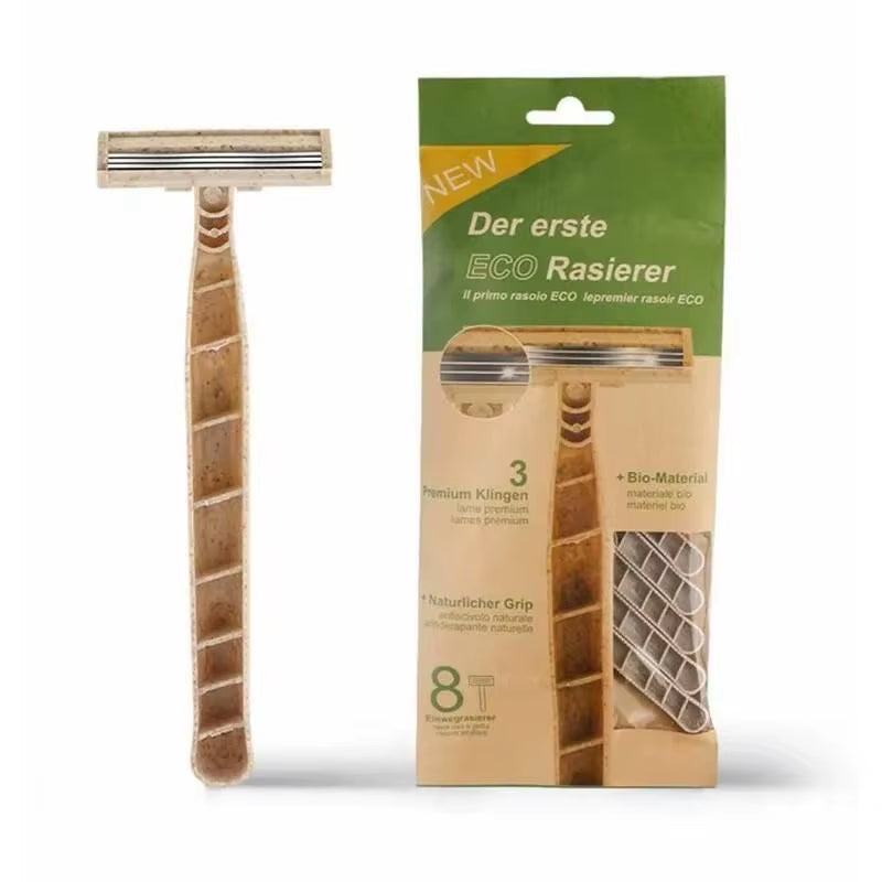 8Pcs Manual Shaving Razor Eco-Friendly Biodegradable Shaving Tool Triple Blade Disposable Shaving Razor Portable Travel