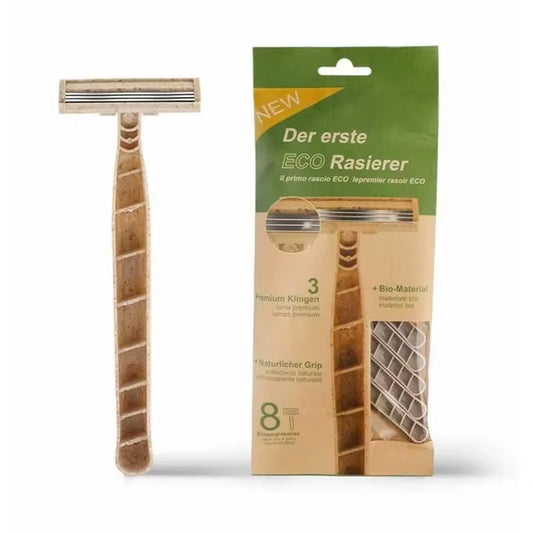 8Pcs Manual Shaving Razor Eco-Friendly Biodegradable Shaving Tool Triple Blade Disposable Shaving Razor Portable Travel