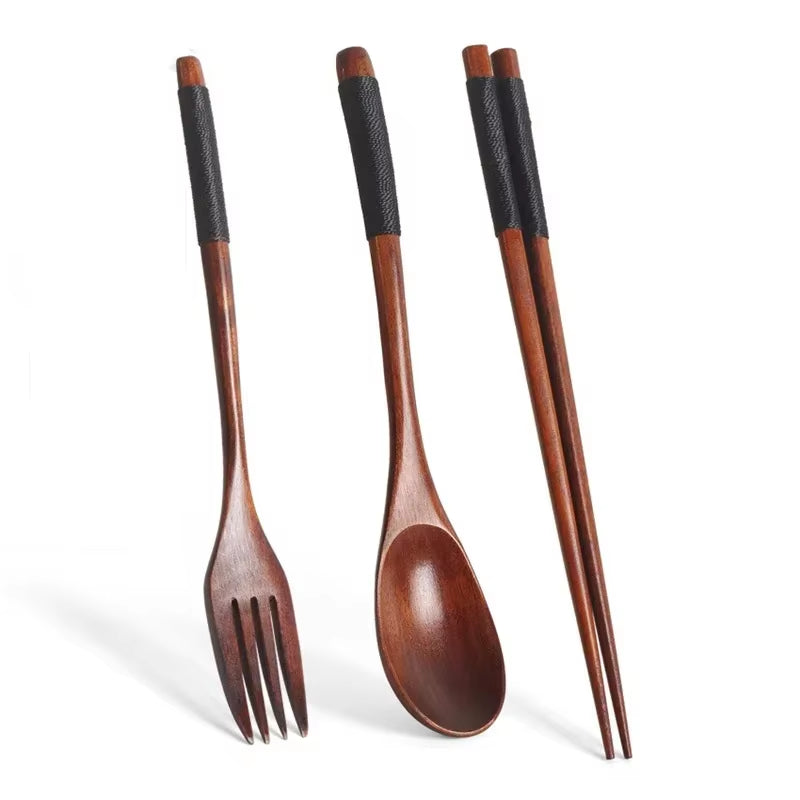 Japanese Wooden Spoon Fork Chopsticks Set Sushi Cutlery High Quality Eco-Friendly Portable Tableware Set Kitchen Utensils Gifts