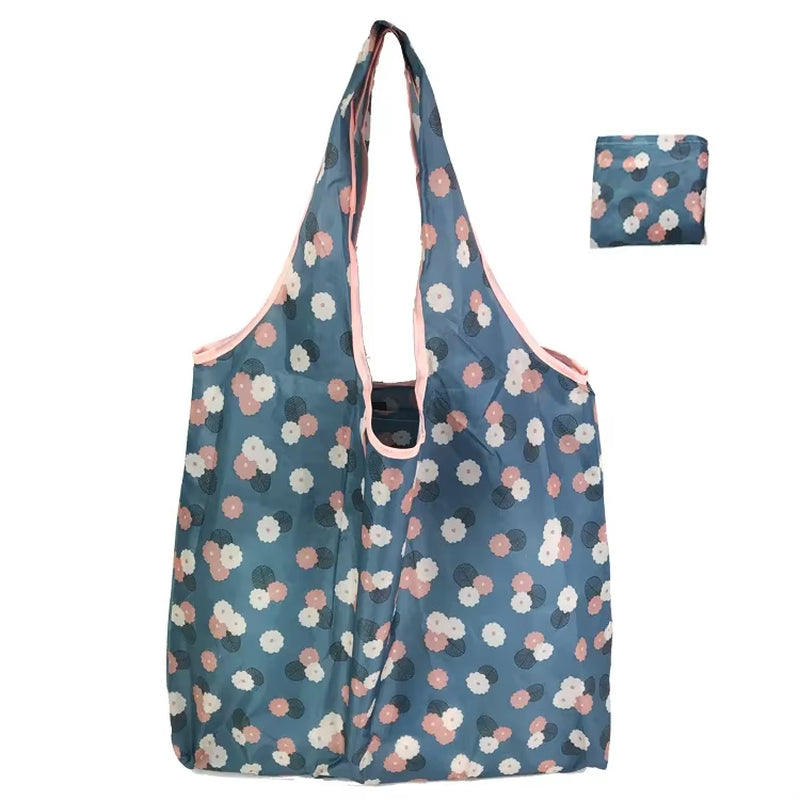 Fashion Printing Foldable Eco-Friendly Shopping Bag Tote Folding Pouch Handbags Convenient Large-Capacity for Travel Grocery Bag