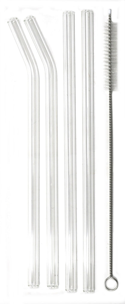 8 X Glass Drinking Straws Eco Friendly Reusable Party | 2 X Cleaning Brush