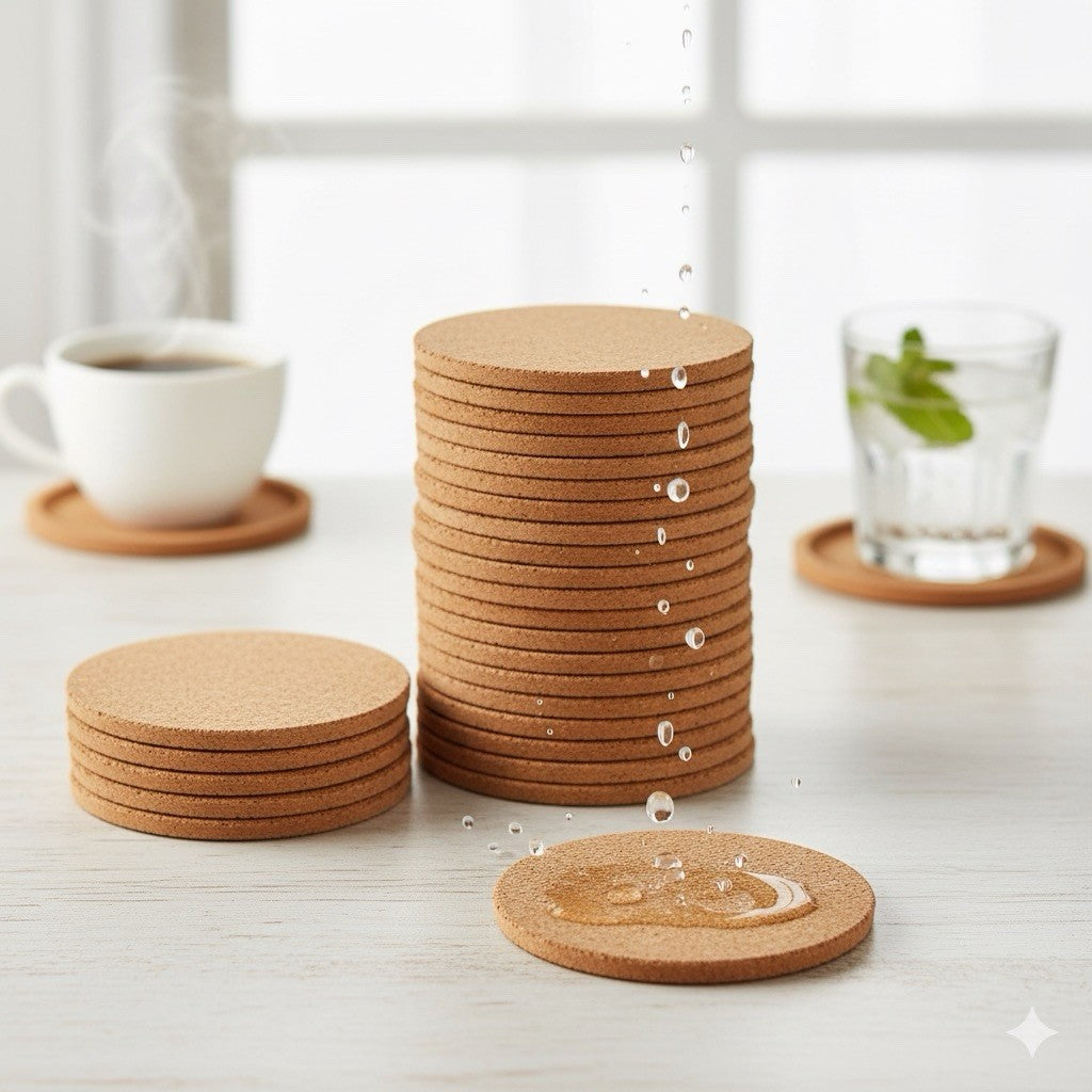 Cork Coasters round - Absorbent Drink Mat Mug Pad - Eco Friendly Home Decor