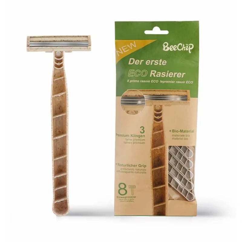 8Pcs Manual Shaving Razor Eco-Friendly Biodegradable Shaving Tool Triple Blade Disposable Shaving Razor Portable Travel