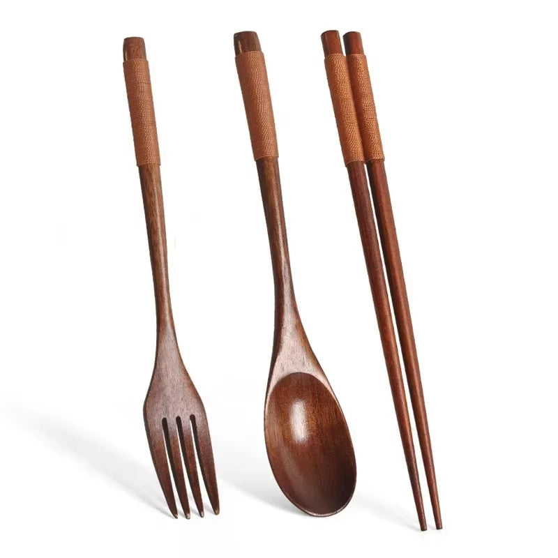 Japanese Wooden Spoon Fork Chopsticks Set Sushi Cutlery High Quality Eco-Friendly Portable Tableware Set Kitchen Utensils Gifts