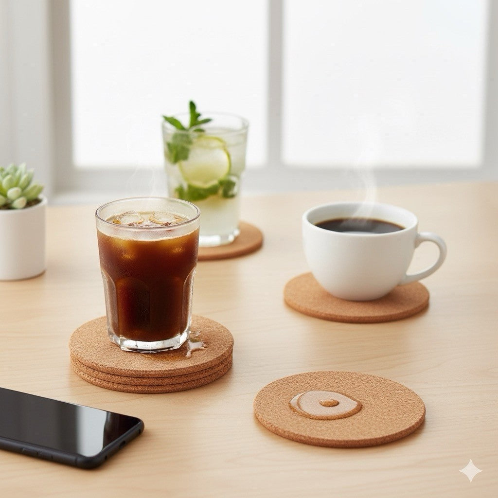 Cork Coasters round - Absorbent Drink Mat Mug Pad - Eco Friendly Home Decor