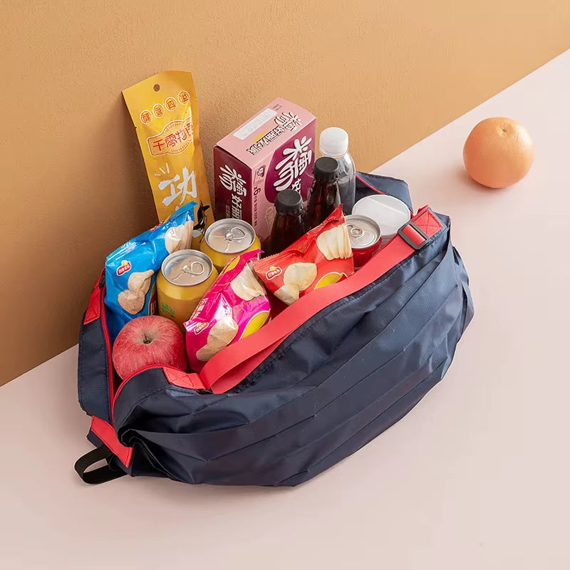 Large Capacity Folding Shopping Bag Eco-Friendly Reusable Portable One Shoulder Handbag for Travel Multipurpose Storage Bag