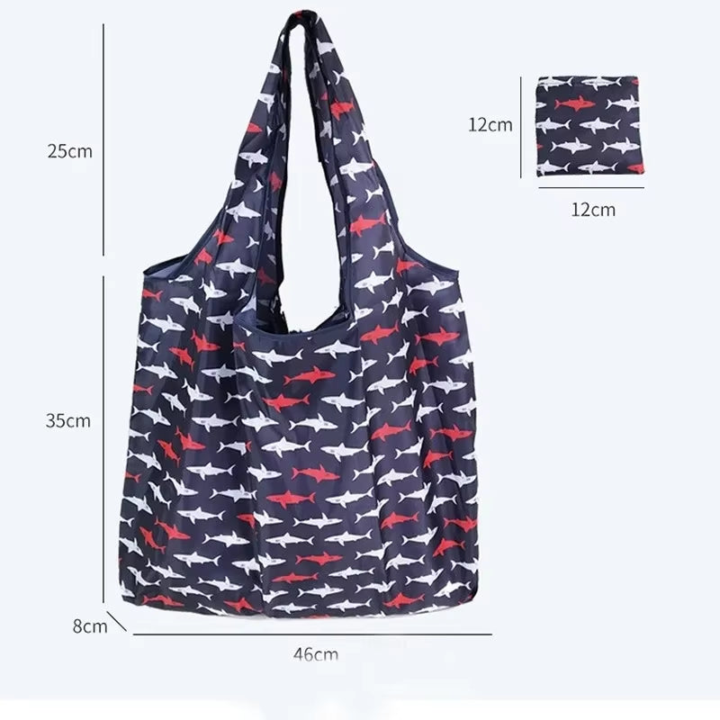 Fashion Printing Foldable Eco-Friendly Shopping Bag Tote Folding Pouch Handbags Convenient Large-Capacity for Travel Grocery Bag