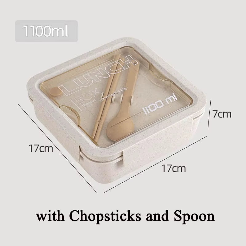 Microwave Lunch Box Eco-Friendly BPA Free Wheat Straw Bento Box with Chopsticks Kitchen Food Container Soup Can with Spoon