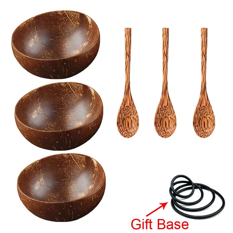 Creative Natural Coconut Bowl,Smoothie Bowl Wood Set,Eco Friendly,Fruit Salad Noodles Rice Ice Cream Tableware,Decoration Bowl