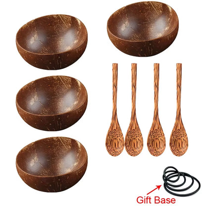 Creative Natural Coconut Bowl,Smoothie Bowl Wood Set,Eco Friendly,Fruit Salad Noodles Rice Ice Cream Tableware,Decoration Bowl