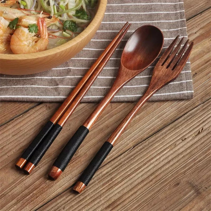 Japanese Wooden Spoon Fork Chopsticks Set Sushi Cutlery High Quality Eco-Friendly Portable Tableware Set Kitchen Utensils Gifts