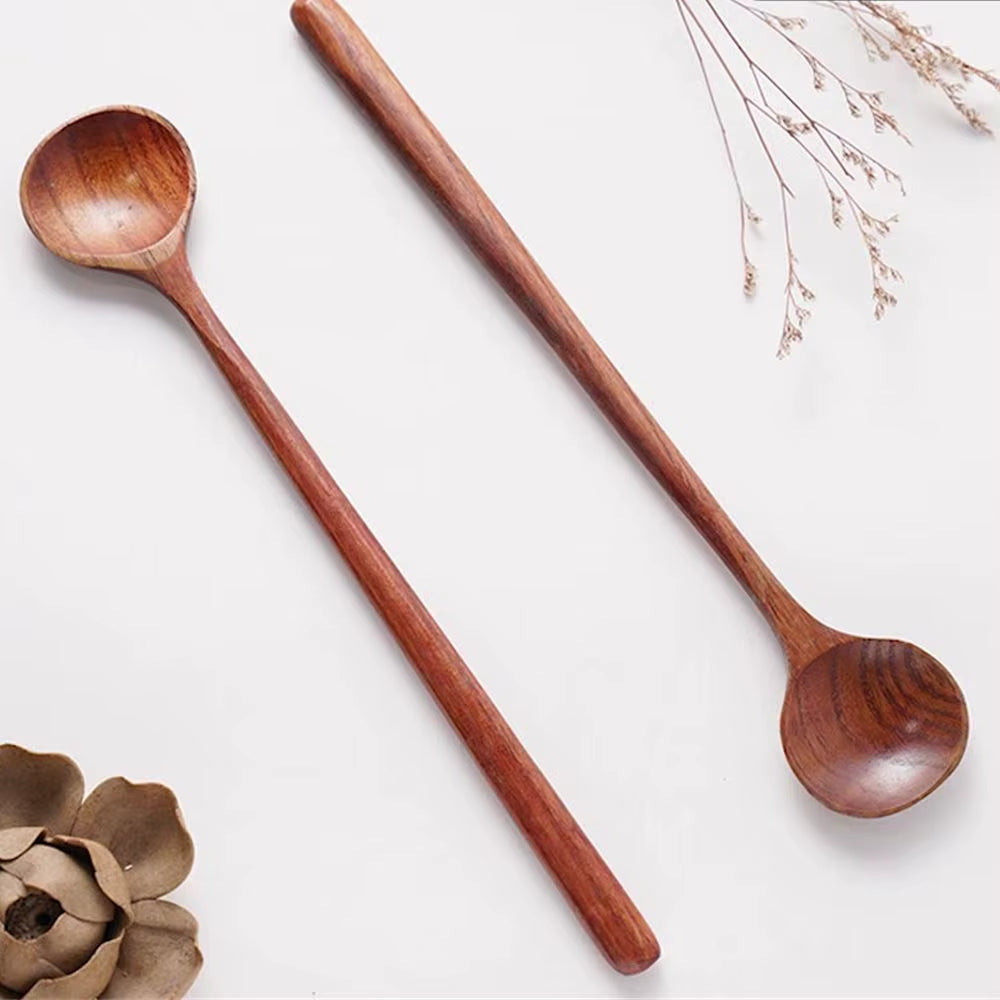 1/2Pcs Wooden Spoon Soup Spoon and Fork Eco Friendly Products Tableware Natural Ellipse Ladle Spoon Set Spoons for Cooking