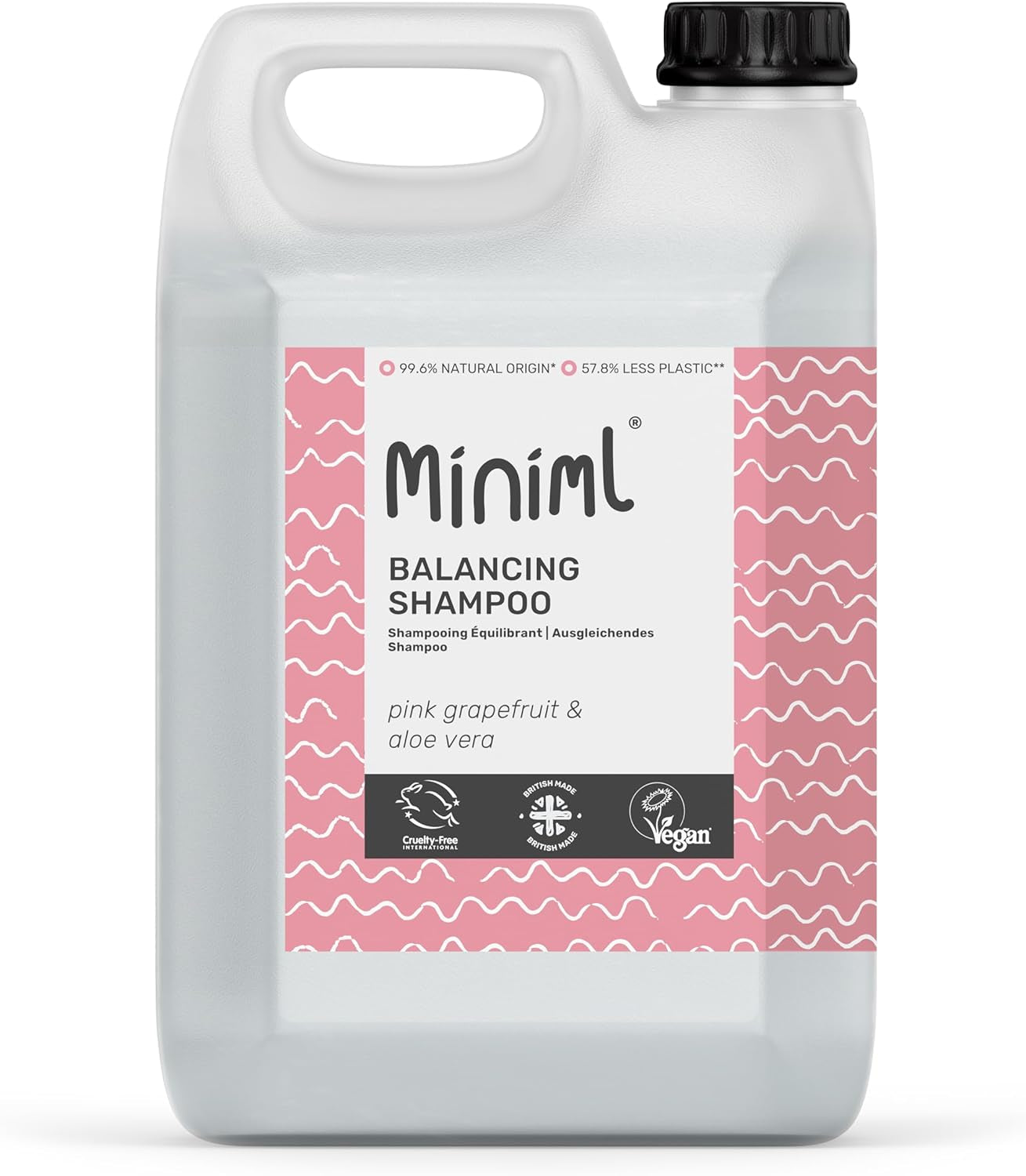 Natural Eco Hair Shampoo – 5L Refill Pink Grapefruit & Aloe Vera Men and Womens Sensitive Scalp & Skin Cruelty Free Vegan Friendly Shampoo - for Greasy, Curly, Dry and Dandruff Hair