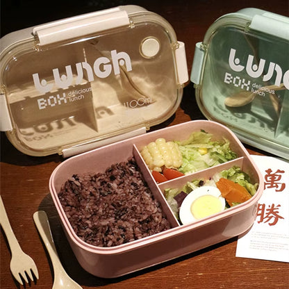 Microwave Lunch Box Eco-Friendly BPA Free Wheat Straw Bento Box with Chopsticks Kitchen Food Container Soup Can with Spoon