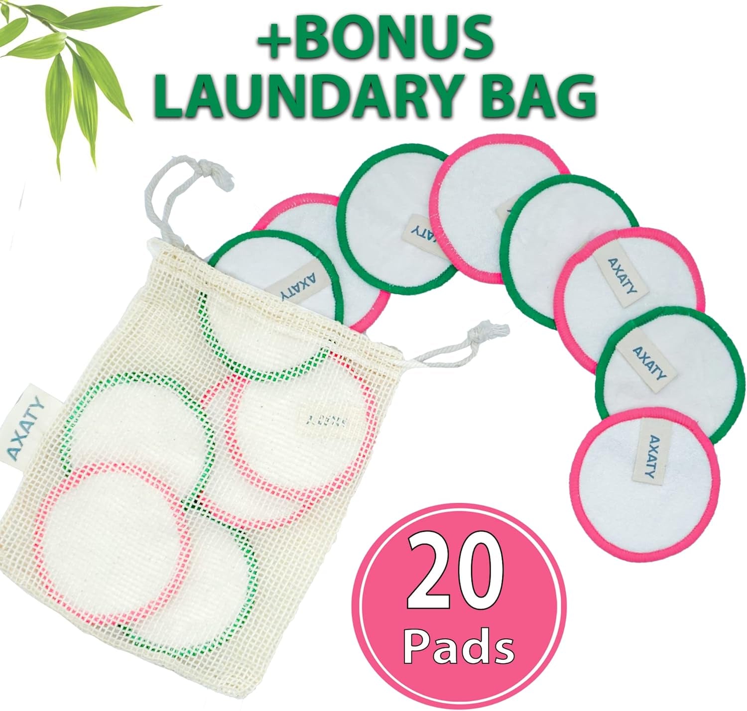 3-Layers 20 Reusable Makeup Remover Pads - Organic Bamboo Cotton Pads with Drawstring Bag, Eco-Friendly Cleansing Face Pads - Makeup Remover for All Skin Types (Brown, 20 Pads Set)